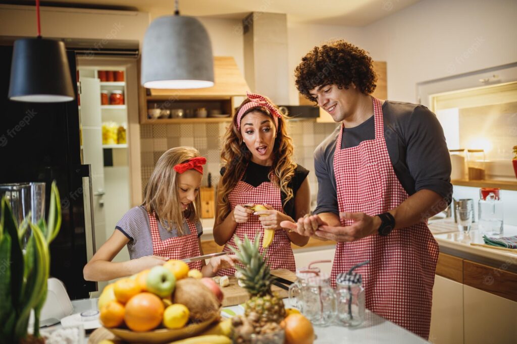cheerful parents spending quality time kitchen home with theirs cute daughter 360066 4982