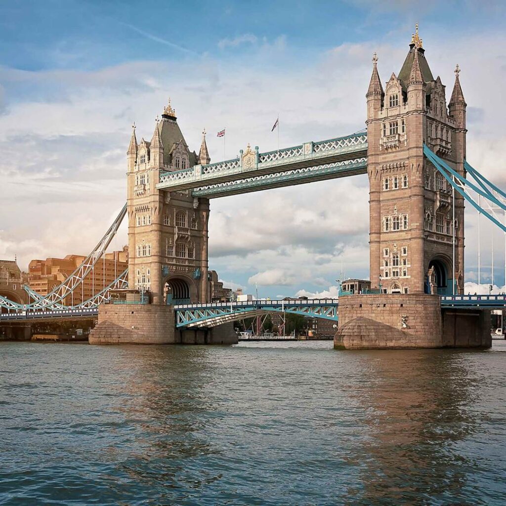 aerial view of tower bridge on river thames in london uk